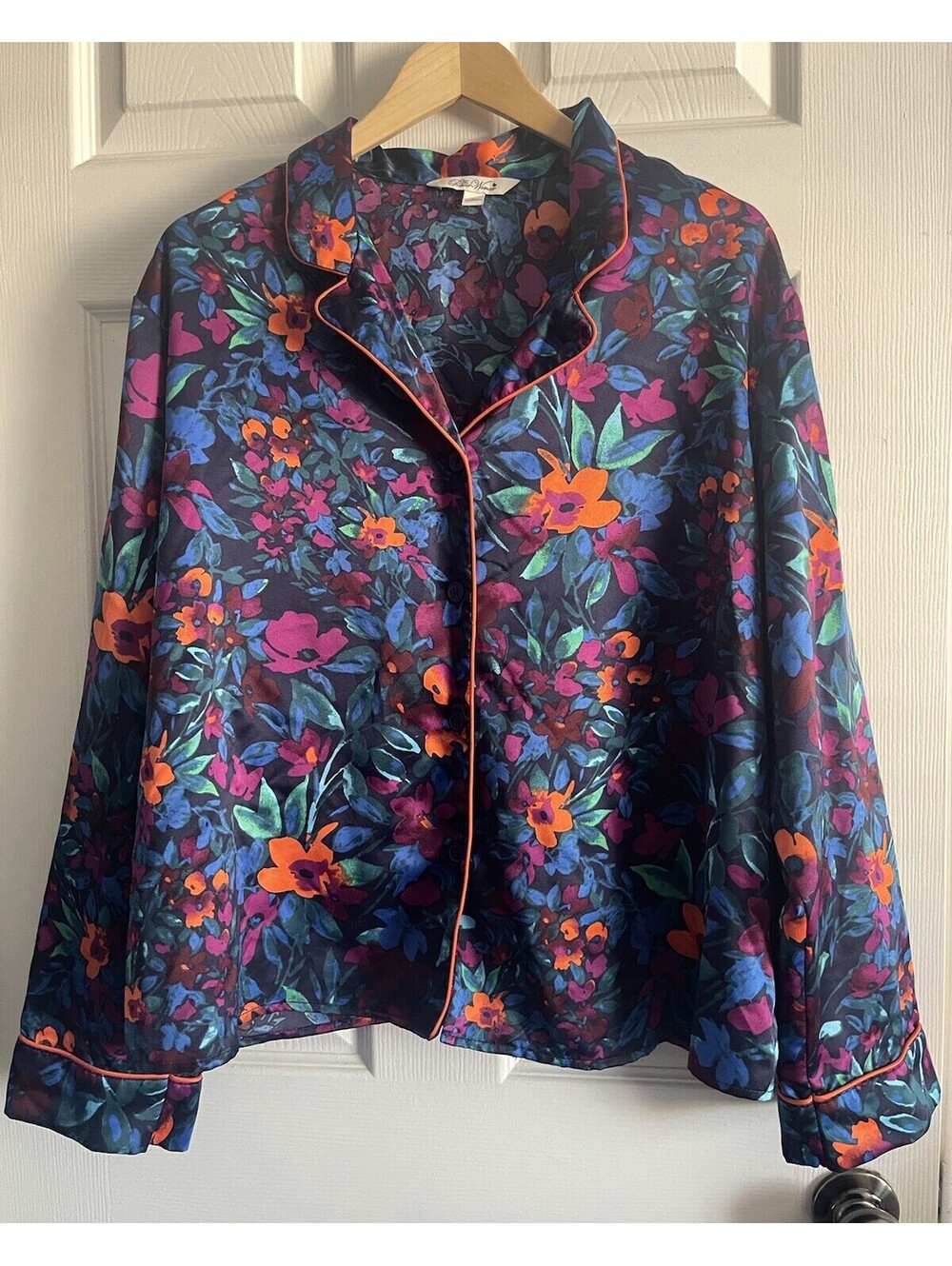 The Pioneer Woman Pajama Top Shirt XL Floral Blue Purple Orange Green Button PJs